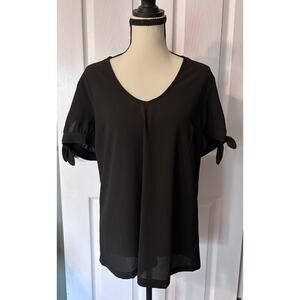 Mod Cloth Blouse Women's Large Black Tie Sleeve Cuffs